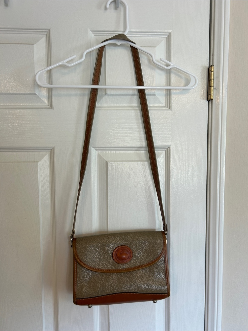 Dooney & Bourke AWL Taupe and Brown Leather Crossbody Bag Y2K